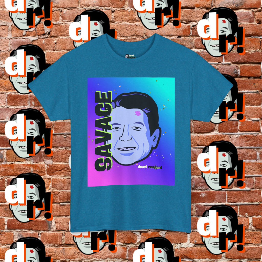 Savage Dead Reagan Graphic Tee Teal and Pink Gradient