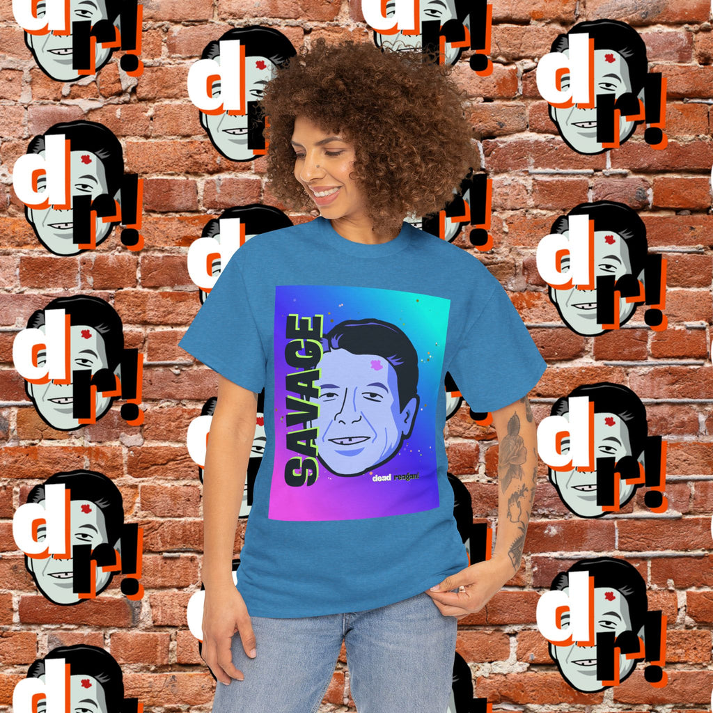 Savage Dead Reagan Graphic Tee Teal and Pink Gradient