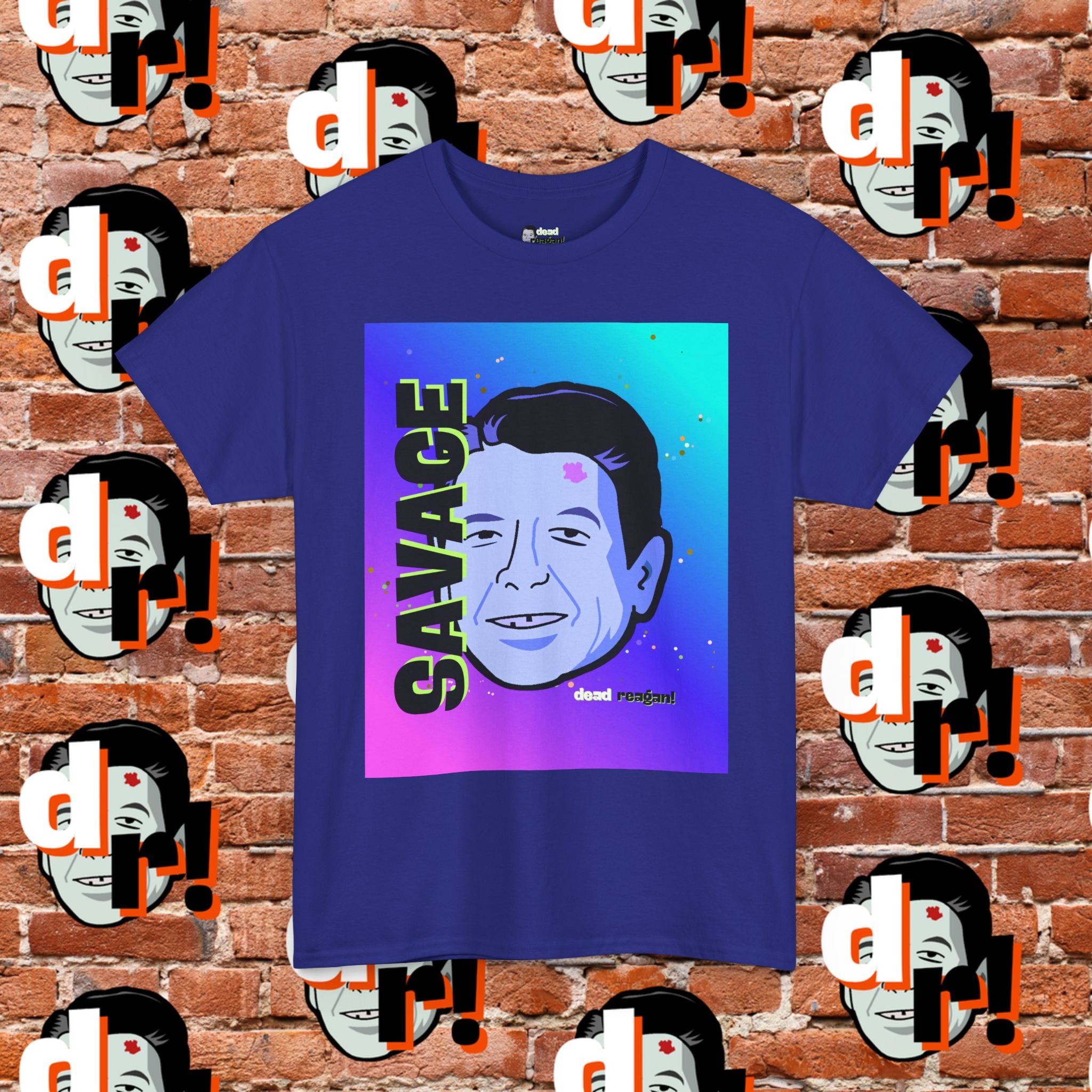 Savage Dead Reagan Graphic Tee Teal and Pink Gradient