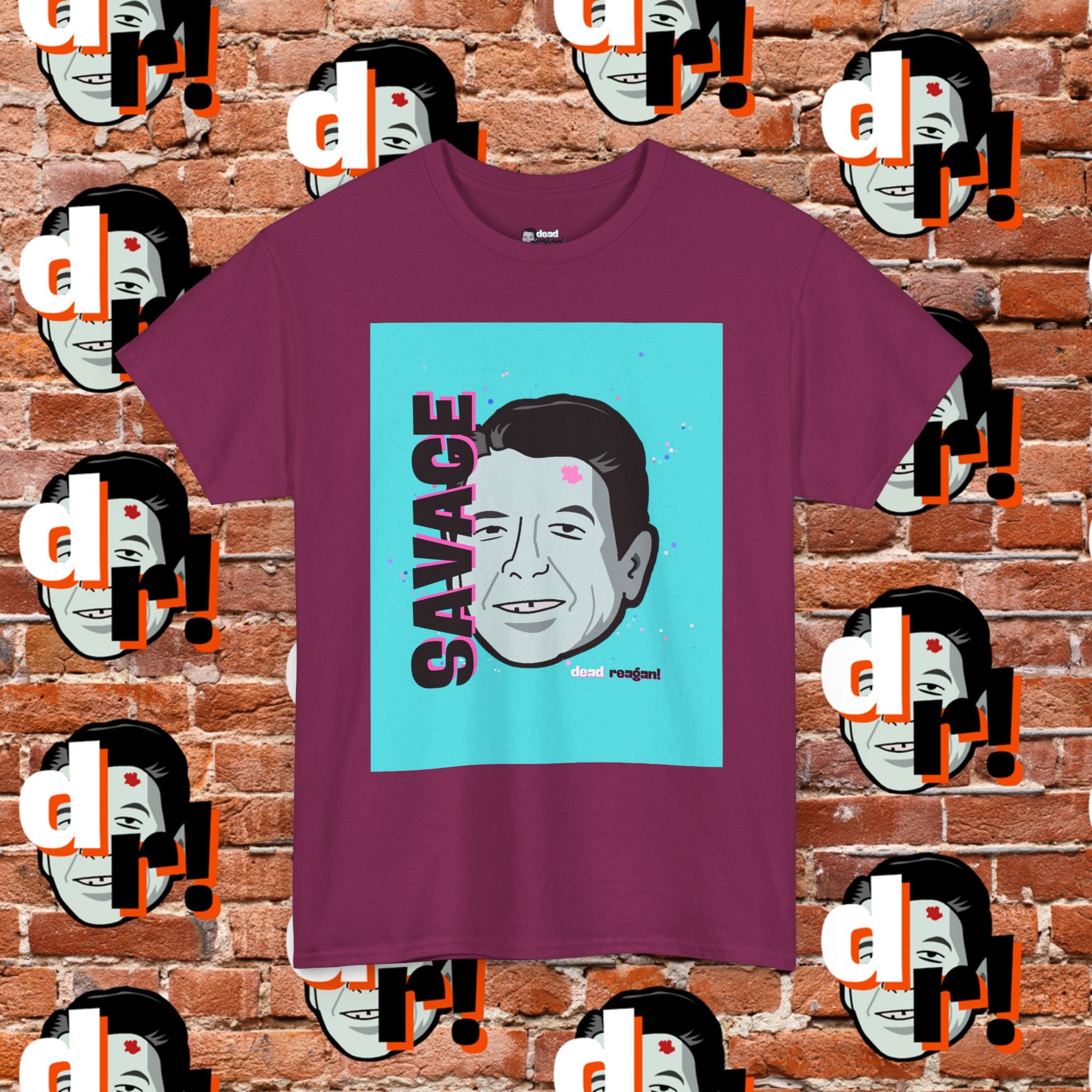 Savage Dead Reagan Graphic Tee Teal and Pink