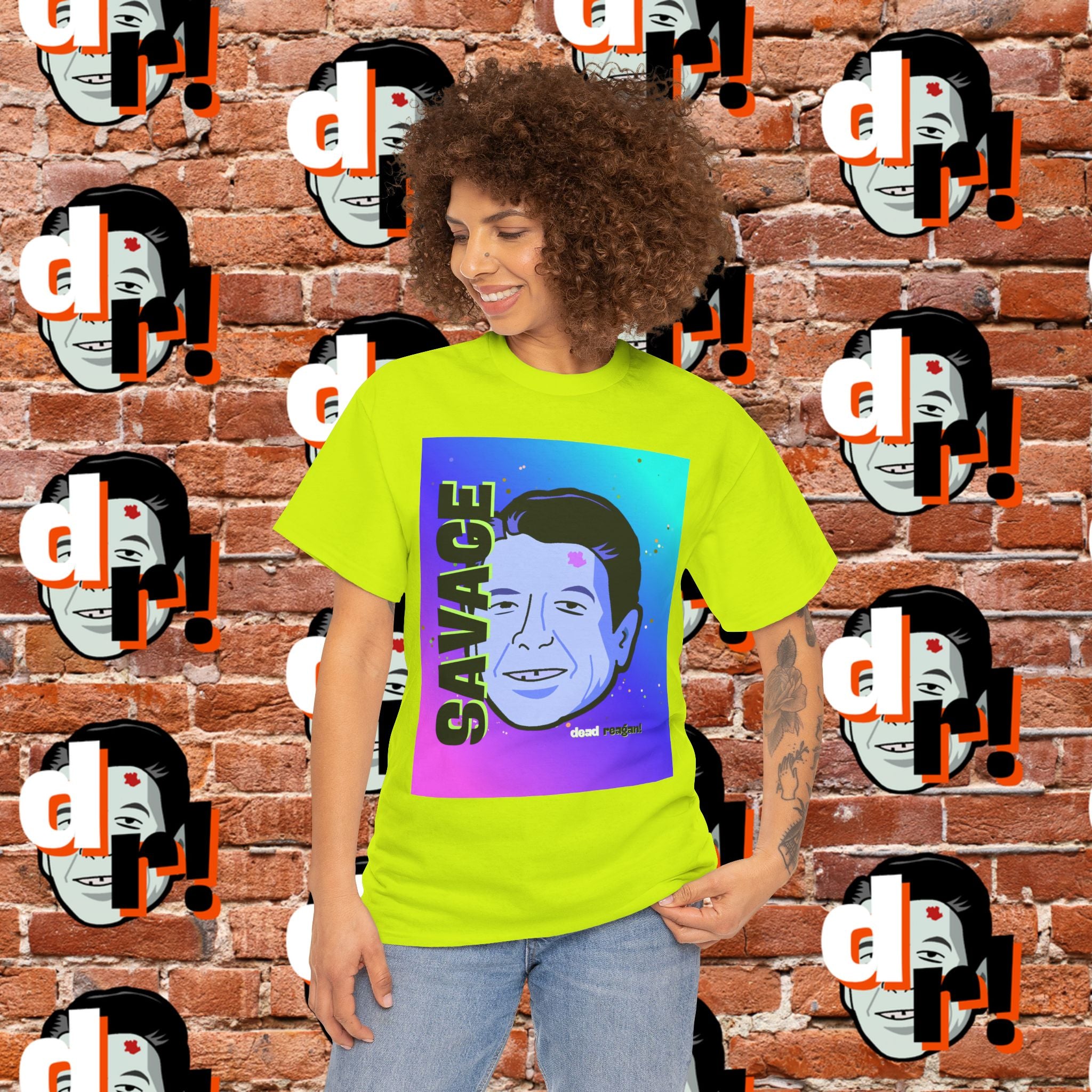 Savage Dead Reagan Graphic Tee Teal and Pink Gradient