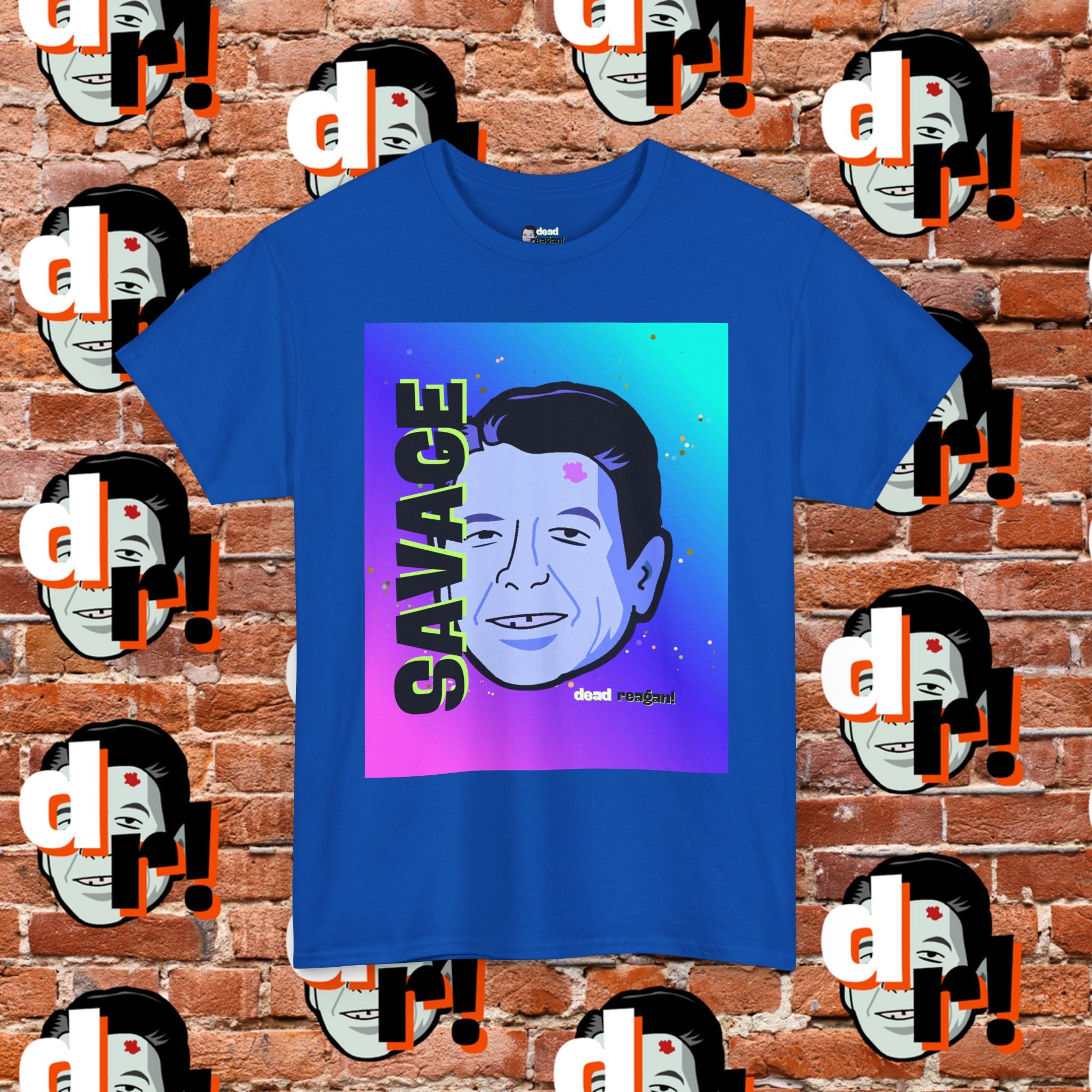 Savage Dead Reagan Graphic Tee Teal and Pink Gradient